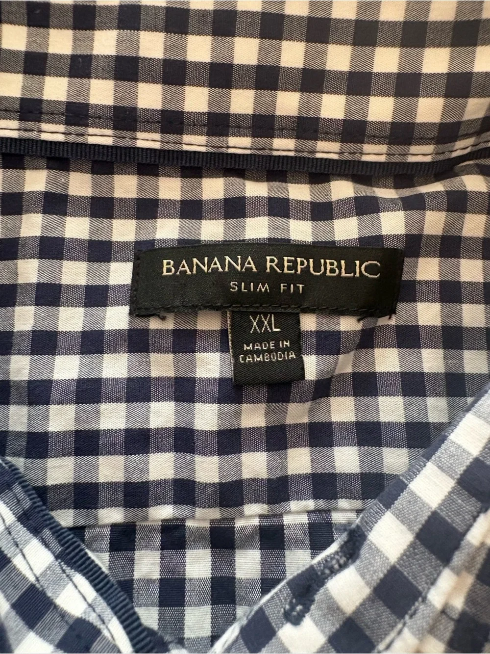 Banana Republic Navy and White Check Button-Up Dress Shirt